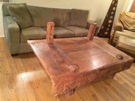 Crate & Barrel Ultrasuede Sofa, Carved Coffee Table, Denpasar Bali