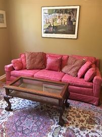 Vitrine Table, Sofa, Rug