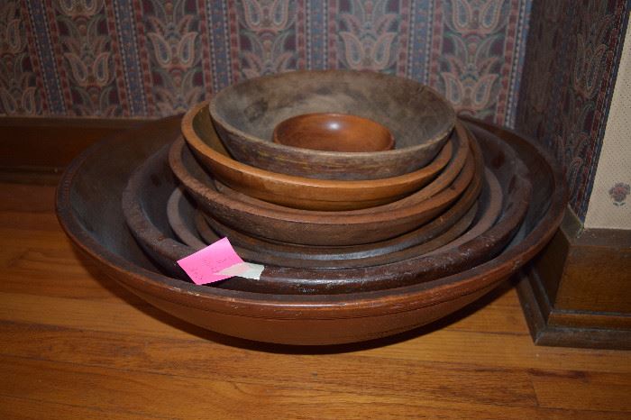 LARGE set of 8 wooden dough nesting bowls
