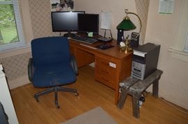 Office furniture: chair desk computer system lamp