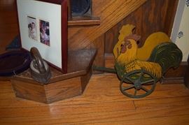 Antique Rooster Chicken wooden pull toy