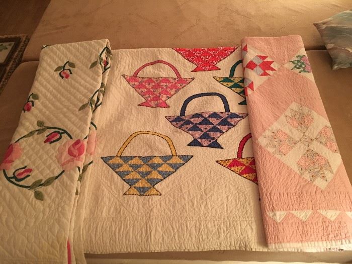 Vintage homemade quilts.
