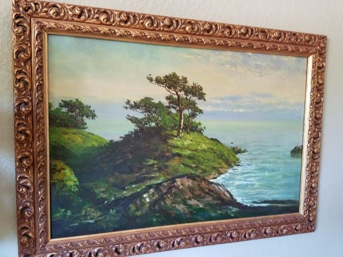 Original oil Signed by Khan....looks like the California Big Sur area. 