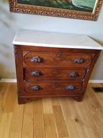 Antique Marble Topped Chest with Carved Pulls