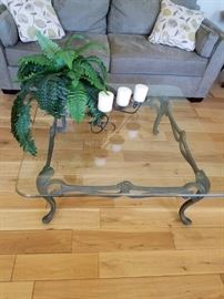 Glass and Iron Table with Nouveau Details.