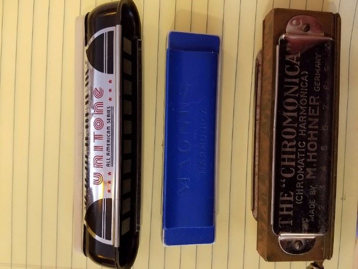Harmonicas...beginner...a nice Unitone...and a M. Hohner 'The Charomonica'. 