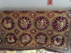 Large Thai Kalaga tapestry! Amazing astrological symbols hand embroidered in sequins, glass beads and metallic threads. Would make an incrediable wall hanging statement piece, pristine condition.