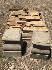 Old coarse pre-cast concrete pedestals