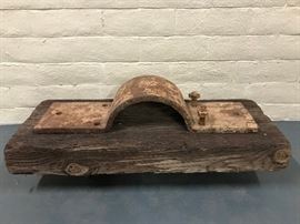 Iron element antiquity over old redwood beam section, separate or together