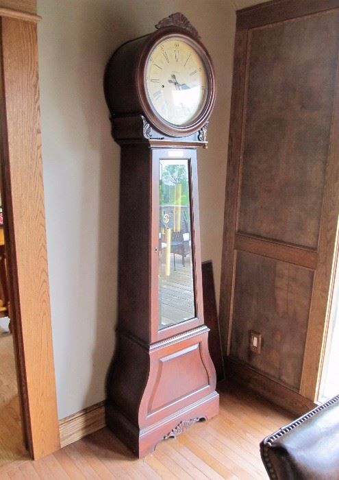 Beautiful Howard Miller model 610-900 La Rochelle III grandfather clock, with Kieninger cable-driven movement, 84" h x 23" w x 14" d.