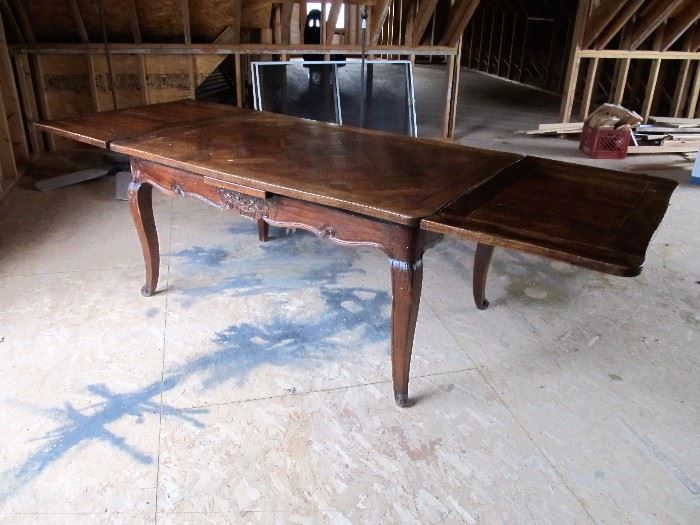 French countryside refractory dining table w/parquetry top. 39-1/2" x 59-1/2". Purchased from With A French Accent for $2,300.