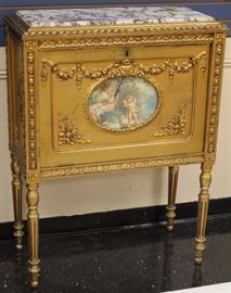 Lot #6056 - FRENCH GESSO MARBLE TOP CABINET