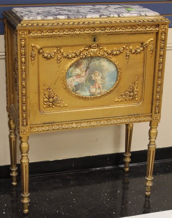 Lot #6056 - FRENCH GESSO MARBLE TOP CABINET