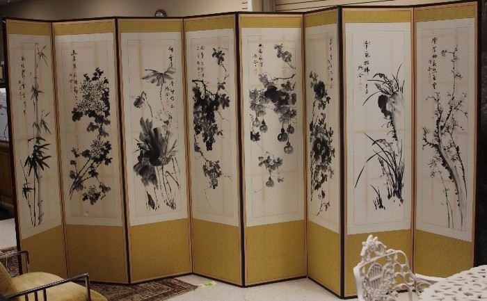 Lot #6014 - VINTAGE CHINESE (8) PANEL PAINTING, SIGNED