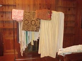 DRAPES, ANTIQUE COVERLETS, TABLECLOTHS