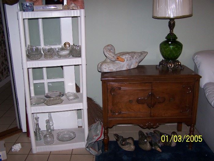 vintage Green Lamp, Buffet,  Duck's, more misc. Glassware