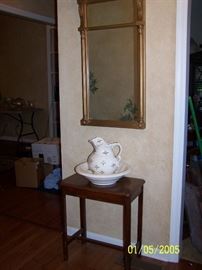 small Table, Bowl and Pitcher Set, Mirror