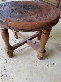 Antique wood carved stool