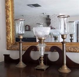 Vintage/Antique candlesticks/candleabra. Brass and heavy crystal electric lamp