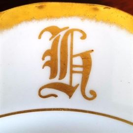 "H" Gold monogram on white vintage china