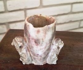 Small stone cup with 2 carved monkeys