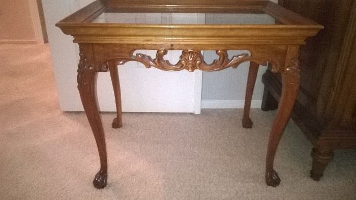 Antique carved table w/lift off top for serving