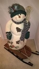 Brand new Snowman on Wood Sled Christmas Decor