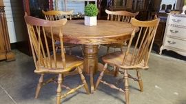Farmhouse style oak table with 4 braceback chairs