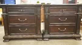 Large scale Ornate dresser, mirror, and 2 huge nightstands