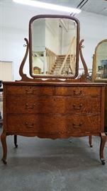 Tiger oak chest with beveled mirror