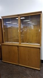 Pair MCM lighted glass display cases