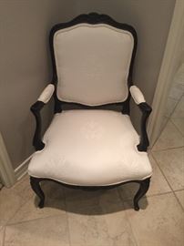 White linen Country French arm chair
