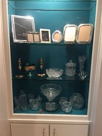 Crystal rose bowls, compotes, antique glass, frames