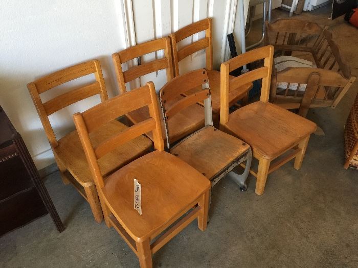 6 antique school desk chairs