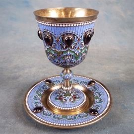 Russian Champleve Chalice with Underplate