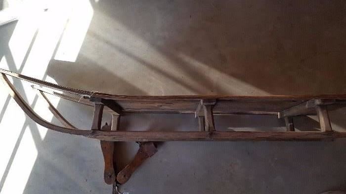 Antique bentwood sled/sleigh and ice skates