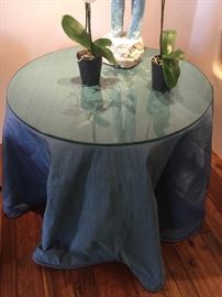 skirted table with high end silk lined fabric