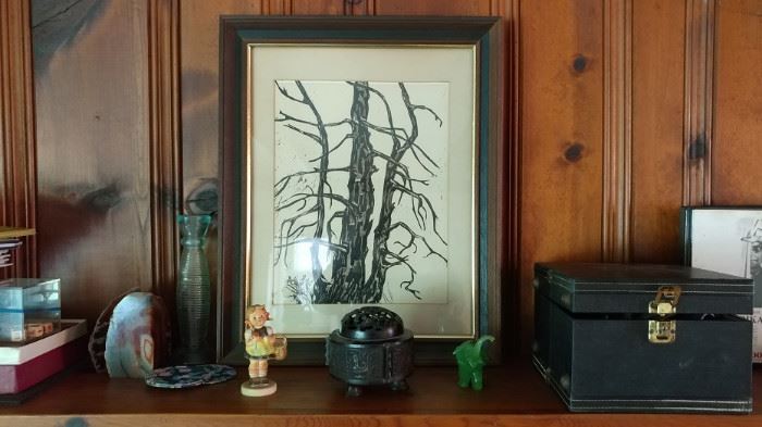 Cool artwork, Agate Bookends, incense burner, jade elephant and more!