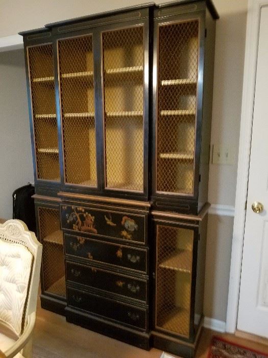 Gorgeous chinoisierie cabinet with wire doors.