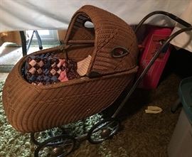 Vintage Woven Doll Pram/Stroller
