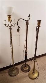 Floor lamps - all work. Middle one is WOOD and brass, just rewired!