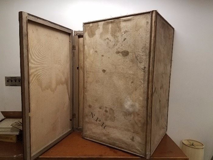 Two canvas room dividers, not totally identical. One has "NPR" stamped on the canvas. 