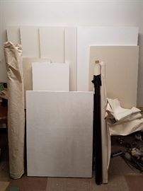 Larger canvases and a few rolls of canvas.