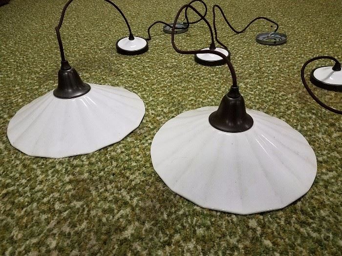 THREE (not two, like the pic) matching ceramic pendant lights.