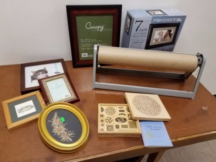 Picture frames, paper roll dispenser and Celtic rubber stamps