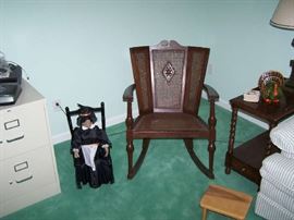 VINTAGE CANED ROCKER, FILE CABINET & MORE