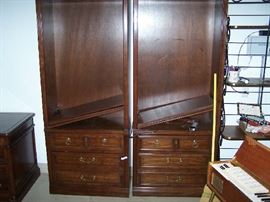 A PAIR OF SLIGH OPEN-FRONT CABINETS ( THAT MATCH THE GLASS-DOOR CABINETS IN AN EARLIER PICTURE)