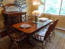 Here is that awesome Trestle dinning room table and the benches on each side plus the two end chairs.