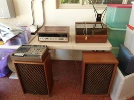 Old school speakers,turn table and receiver.