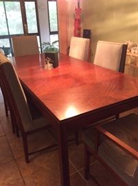  Scan design dining table extra leaves plus padding two captains chairs four side chairs !